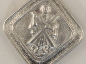 St. Andrew, square Scottish Pewter Button, 3/4″, 144. Hand made in the USA