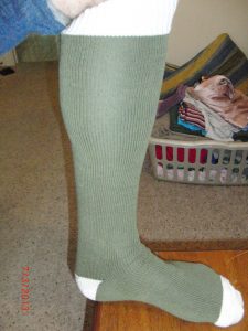 green and white knee high civil war stocking